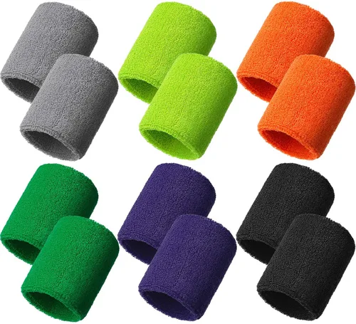 Vista 12 de Bememo 12 piezas de muñequeras de neón, muñequeras para la muñeca, banda absorbente de sudor para competiciones, para hombres y mujeres