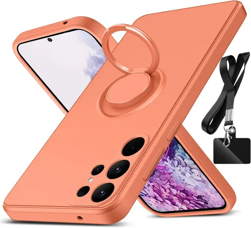 Vista 9 de Funda protectora delgada de silicona líquida para Samsung Galaxy S23 Ultra, con soporte de anillo giratorio de 360° y correa de silicona líquida