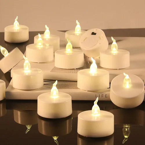 GameXcel Velas LED sin llama, 12 velas de té parpadeantes que funcionan con pilas, velas falsas sin perfume, velas votivas eléctricas realistas y