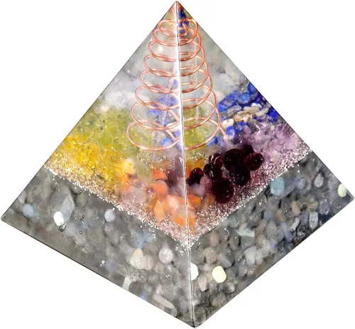 Vista 18 de Rockcloud Healing Crystal Gold Wire Orgone Pyramid Stone Figurine Energy Generator for Meditation Reiki Balancing, Rose Quartz