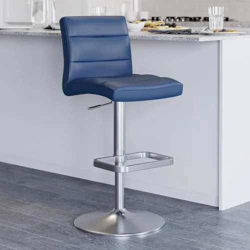 Vista 79 de Zuri Muebles Taburete de bar moderno de altura ajustable gris exuberante con base plana redonda cepillada