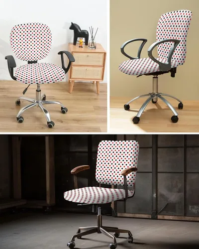Vista 6 de ALAGEO Funda para silla de oficina, diseño de lunares, patrón geométrico, rojo y negro, protector y elástico, universal giratorio, 2 piezas