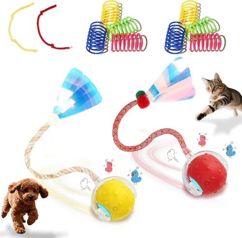 Vista 12 de Pack de 2 Juguetes Interactivos con Bola para Gatos y Perros de Interior, Juguete Automático para Gatos con Evite de Obstáculos Inteligente y Trinos