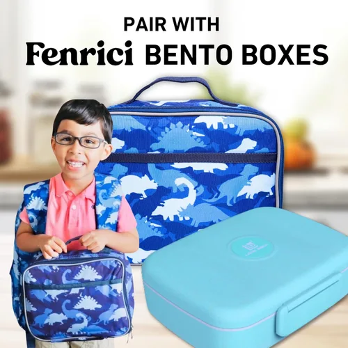 Vista 8 de Lonchera infantil de dinosaurio, para niñas, adolescentes, mujeres, bolsa de almuerzo aislada, compartimentos de lados suaves, espaciosos, sin BPA