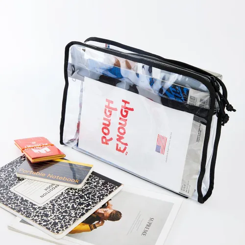Vista 6 de Rough Enough Clear Document Bag Plastic File Folder Pouch Organizer Art Portfolio Case Small for A4 Paper Notebook School Supplies Important Document