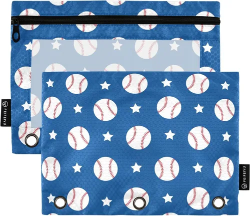 Vista 27 de Baseball White Pencil Pouch for 3 Ring Binder 2 Pack Binder Pencil Pouches Zippered Clear Pencil Case Cosmetic Bag for Office School College Supplies