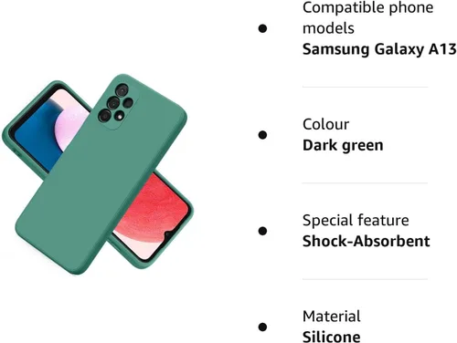 Vista 8 de Vancle Funda de silicona para Samsung Galaxy A13 4G, a prueba de golpes, con forro de microfibra para Samsung Galaxy A13 4G, color verde oscuro
