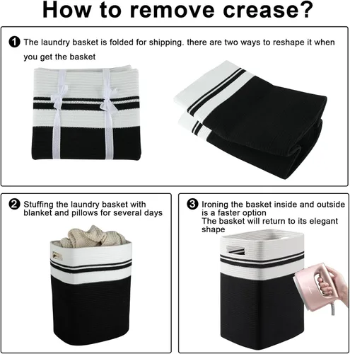Vista 7 de OIAHOMY - Cesta de lavandería de 91L, cesta de lavandería XXXL, cesta plegable de cuerda de algodón, cesta de almacenamiento tejida para mantas