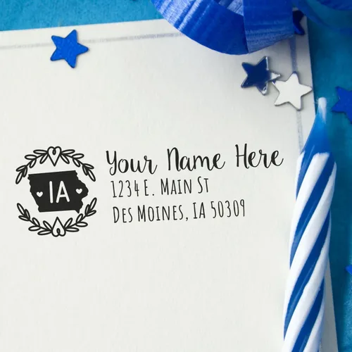 Vista 16 de Alabama Address Stamp, Alabama State Wreath Stamp, Custom Hand Imprint for Home, Office, Crafting, Mail, Weddings, Housewarming, and Residents