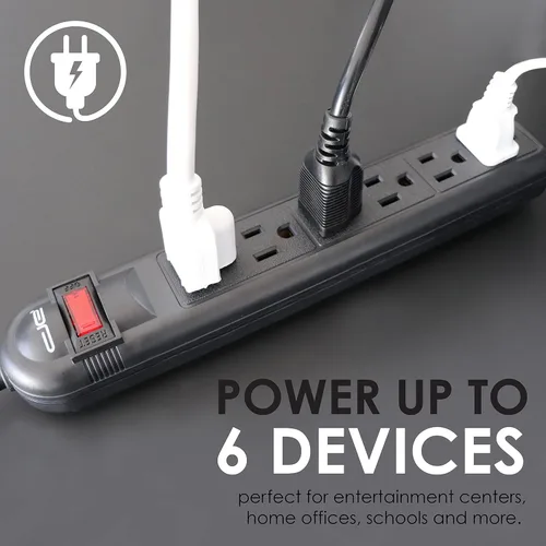 Vista 2 de Digital Energy Regleta de protección contra sobretensiones de 6 salidas con cable de extensión de 25 pies de largo, negro, certificación