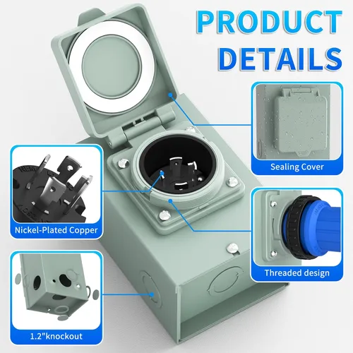 Vista 5 de BEBOBLY Caja de entrada de generador, caja de entrada de corriente NEMA L14-30P de 30 A para cable de generador de 4 puntas, receptáculo de 7500 W
