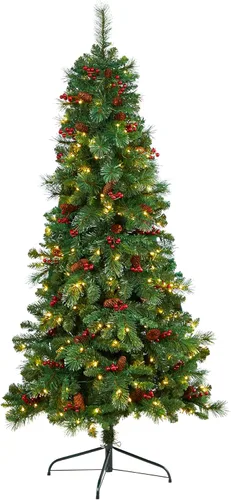 Vista 11 de Nearly Natural Árbol de Navidad artificial de abeto de Montreal delgado de 5 pies con 150 luces LED blancas cálidas y 491 ramas flexibles