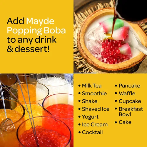 Vista 8 de Mayde Perlas de Boba Popping para bebidas, postres y cuencos de desayuno (sabor a arándanos, 7 libras)