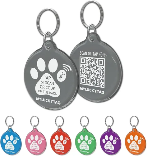 MYLUCKYTAG NFC y QR Code - Etiqueta de identificación inteligente para mascotas personalizada para perro y gato, perfil de mascota en línea, correo