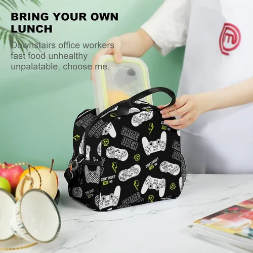 Vista 8 de Wiqodme Joystick Gamepad - Bolsa de almuerzo aislada con correa ajustable para el hombro para mujeres y hombres, bolsa de almuerzo reutilizable
