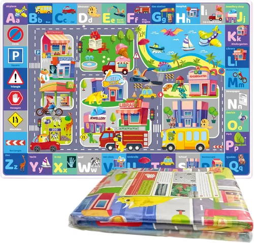 Vista 2 de QUOKKA Floor Large Playmat for Babies - Super Soft ABC Play Mat for Kids Toddlers & Infants - Extra Thick (0.8cm) Large Padded Non-Slip Car Nursery