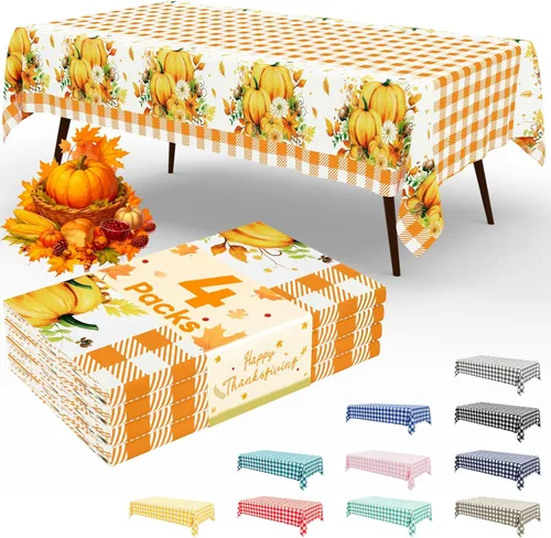 Vista 15 de misaya Paquete de 4 manteles desechables de búfalo, mantel de plástico impermeable de 54 x 72 pulgadas, manteles rectangulares a cuadros caqui