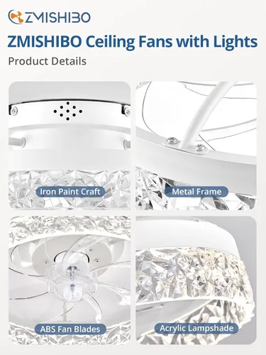 Vista 4 de ZMISHIBO Ventiladores de techo con luces, ventilador de techo de perfil bajo con luz y control remoto, ventilador de techo empotrado, reversible