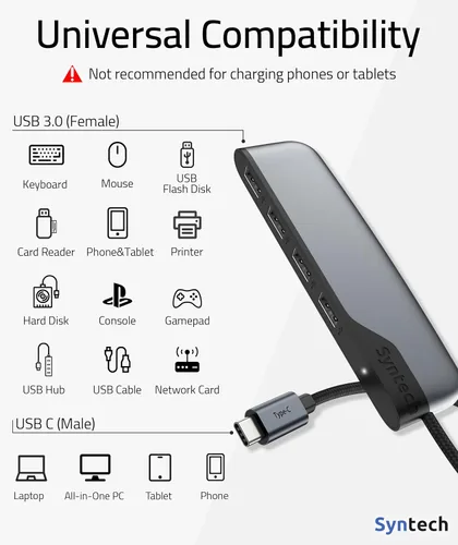 Vista 4 de Syntech Hub USB C a USB 4 puertos, concentrador tipo C a USB 3.0 con adaptador USB C a USB 2.0, Thunderbolt 3 a USB Hub, compatible con iPhone