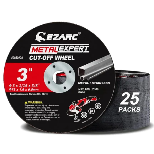 Vista 12 de Ruedas de corte EZARC Paquete de 24, Rueda de corte de 3” x 1/32” x 3/8”, Disco de corte de metal y acero inoxidable para amoladora de troquel
