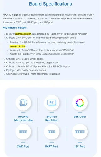 Vista 7 de waveshare Placa de desarrollo RP2040 Geek basada en microcontrolador RP2040 con pantalla LCD a color de 1.14 pulgadas 65K y caja de plástico blanco