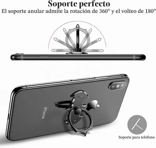 Vista 4 de Soporte para anillo de teléfono con diseño de murciélago – OATSBASF Soporte de anillo para teléfono celular, agarre de dedo con rotación de 360