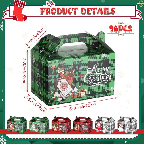 Vista 2 de Cholemy 96 cajas de regalo de Navidad de cartón 3D, cajas de regalo a cuadros de Navidad, cajas de papel de galletas de Navidad, cajas de dulces