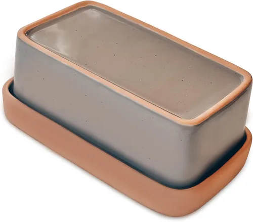 Vista 9 de Mora Mantequillera de cerámica dos en uno con tapa, recipiente de mantequilla cubierto para dejar en la encimera – Gran almacenador/soporte