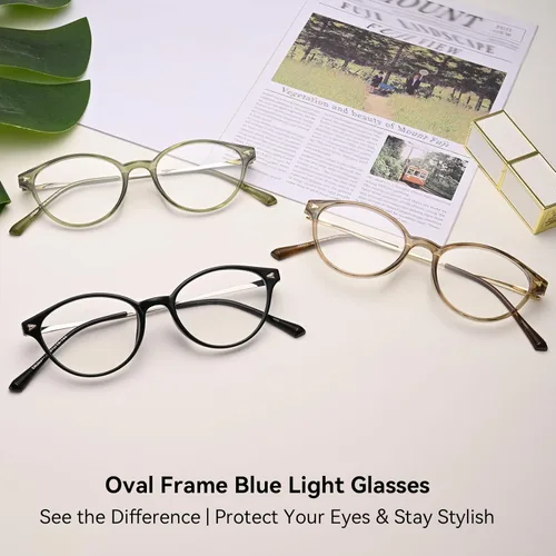 Vista 7 de Dollger Gafas de luz azul para mujer, gafas vintage con marco ovalado pequeño