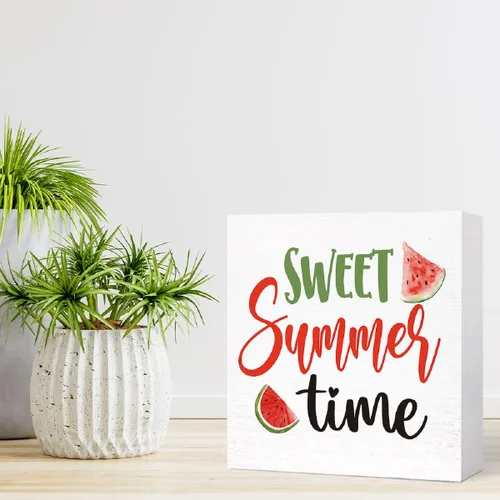 Vista 7 de Divertido letrero de madera de verano con texto en inglés «Sweet Summer Time» de sandía, decoración de escritorio para el hogar, oficina, cocina