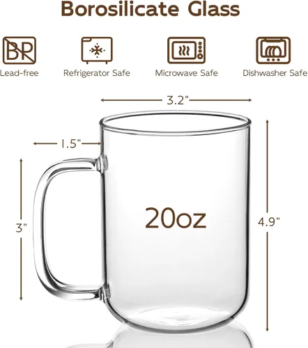 Vista 3 de Glass Coffee Mugs, 20 oz Ice coffee cups&Glass Coffee Mugs, 8 oz iced coffee cups