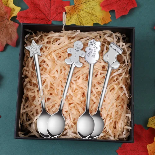 Vista 5 de URATOT 8 cucharas de acero inoxidable para Navidad, café, té, postre, cucharas mezcladoras, rellenos de calcetines de Navidad