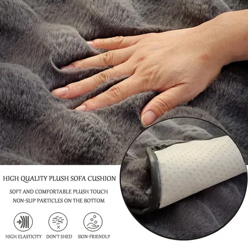 Vista 4 de Funda para sofá esquinero de 3/2/1/4 plazas, funda antideslizante para sofá, funda de felpa de conejo de lujo, protector de muebles de piel Negro