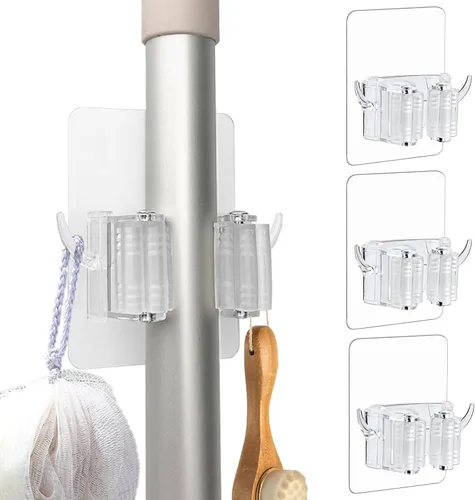 Soporte de pared autoadhesivo para escobas, paquete de 4 ganchos para escobas, organizador antideslizante para colgar en la pared para baño, cocina,