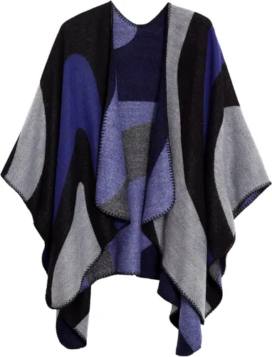 Vista 207 de Urban CoCo Poncho de colores para mujer, chal con frente abierto, color en bloques
