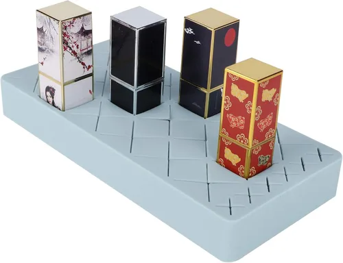 Vista 5 de Soporte para lápiz labial, 24 compartimentos, organizador de lápiz labial de silicona, soporte para cosméticos de maquillaje, caja de Azul