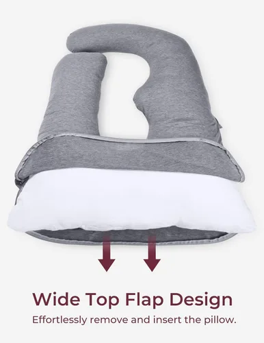 Vista 6 de Momcozy Funda de almohada de embarazo en forma de U, funda de almohada grande de 57 pulgadas, extraíble, suave y lavable a máquina, funda