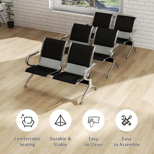 Vista 5 de Kinfant Juego de sillas de sala de espera, silla de oficina de piel sintética de 2 asientos, muebles de banco para recepción de invitados, sala