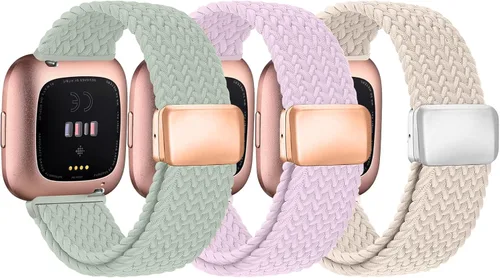 Vista 8 de Paquete de 8 bandas elásticas compatibles con Fitbit Versa 2/Lite/SE para mujeres y hombres, correa trenzada de nailon elástico ajustable Solo Loop