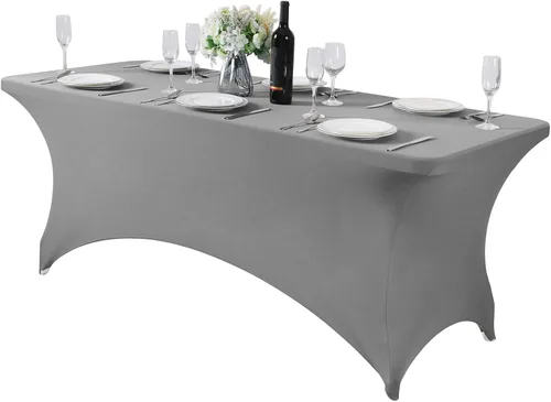 Vista 106 de Paquete de 2 manteles de elastano para mesa de 4, 6 o 9 pies, mantel elástico universal ajustable para fiestas, banquetes, bodas y eventos