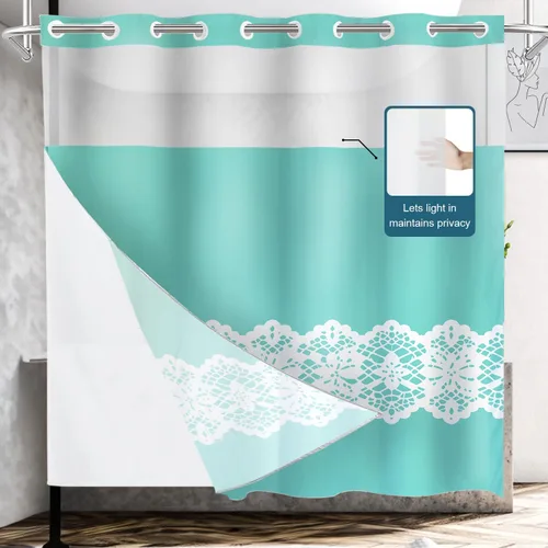 Vista 294 de Shrahala Father and Child Embracing No Hooks Shower Curtain with Snap in Liner Set, Tender Moment Captured Bathroom Décor Polyester Fiber Waterproof