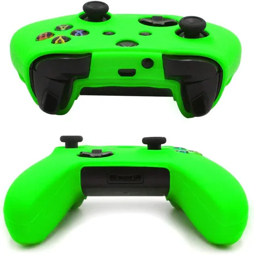 Vista 3 de FOTTCZ Juego de funda de silicona suave antideslizante para controlador Microsoft Xbox One que 1 funda de controlador verde + 8 tapas de agarre