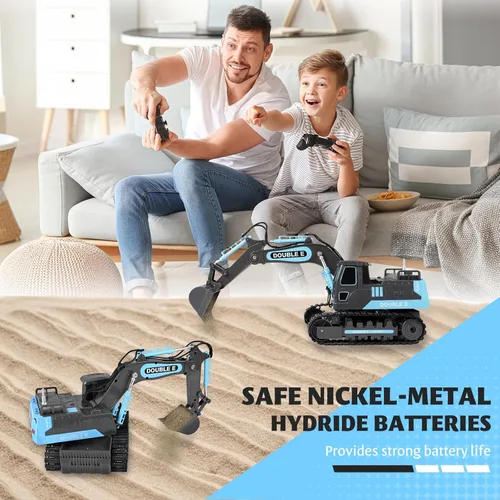 Vista 8 de DOUBLE E Excavadora de juguete a control remoto, excavadora a control remoto, batería recargable, juguetes de construcción hidráulica, vehículos
