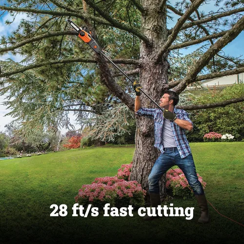 Vista 2 de Sierra de poste WORX, sierra de poste eléctrica de 10 pulgadas de 8 amperios, hasta 10 pies, velocidad de cadena de 28 pies/s