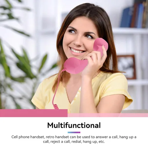 Vista 2 de Auricular de teléfono para teléfono celular, teléfono retro rosa con conector de 0.138 in, receptor de teléfono móvil, auriculares antiguos