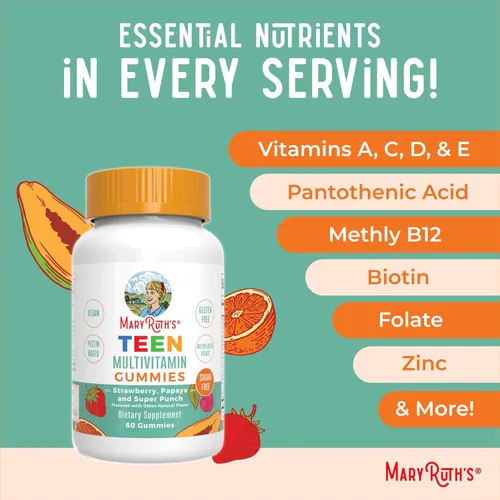 Vista 7 de MaryRuth Organics Multivitamínico para adolescentes Gomitas multivitamínicas multiminerales para adolescentes con vitamina B, C, D y E, biotina