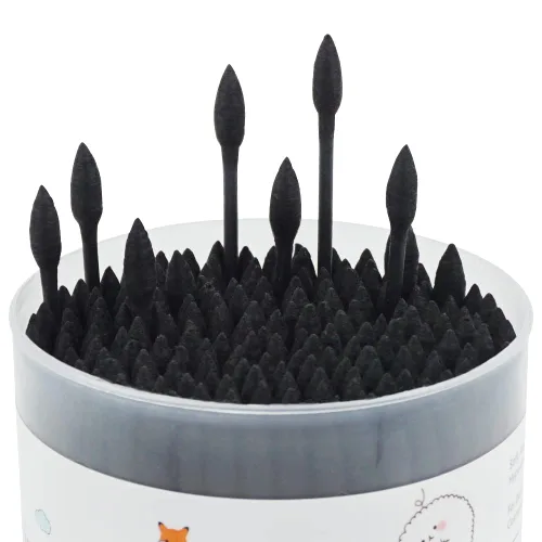Vista 4 de HOMEFOX Hisopos de algodón negro con punta de precisión, 600 unidades, brotes de algodón orgánico puntiagudo, doble cara, firmemente envueltos