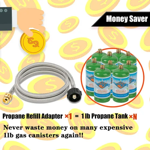Vista 6 de Uniflasy Adaptador de manguera de propano de 1 libra a 20 libras, tanque de propano trenzado de acero inoxidable duradero que conecta la manguera