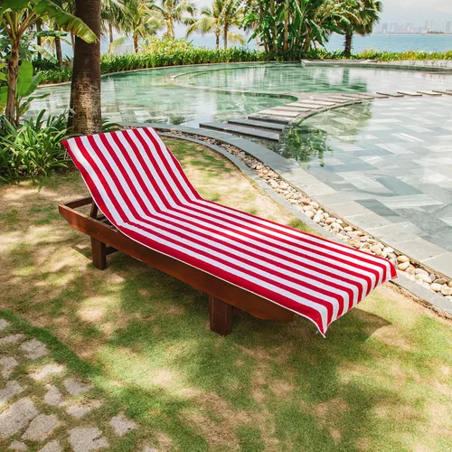 Vista 2 de Arkwright California Chaise Lounge Cover - Paquete de 2 - Toalla Cabana de Algodón Suave a Rayas con Portabolsillos para Silla de Playa, Piscina