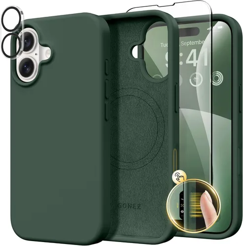 Vista 1141 de GONEZ Funda magnética para iPhone 14, compatible con Magsafe, con protector de pantalla + protector de cámara, forro de microfibra antiarañazos